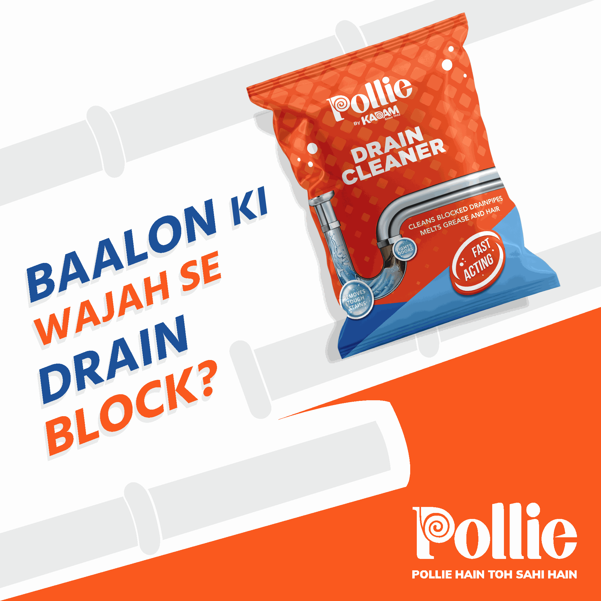 Drain cleaner ideal for kitchen sinks, bathroom drains, and floor traps