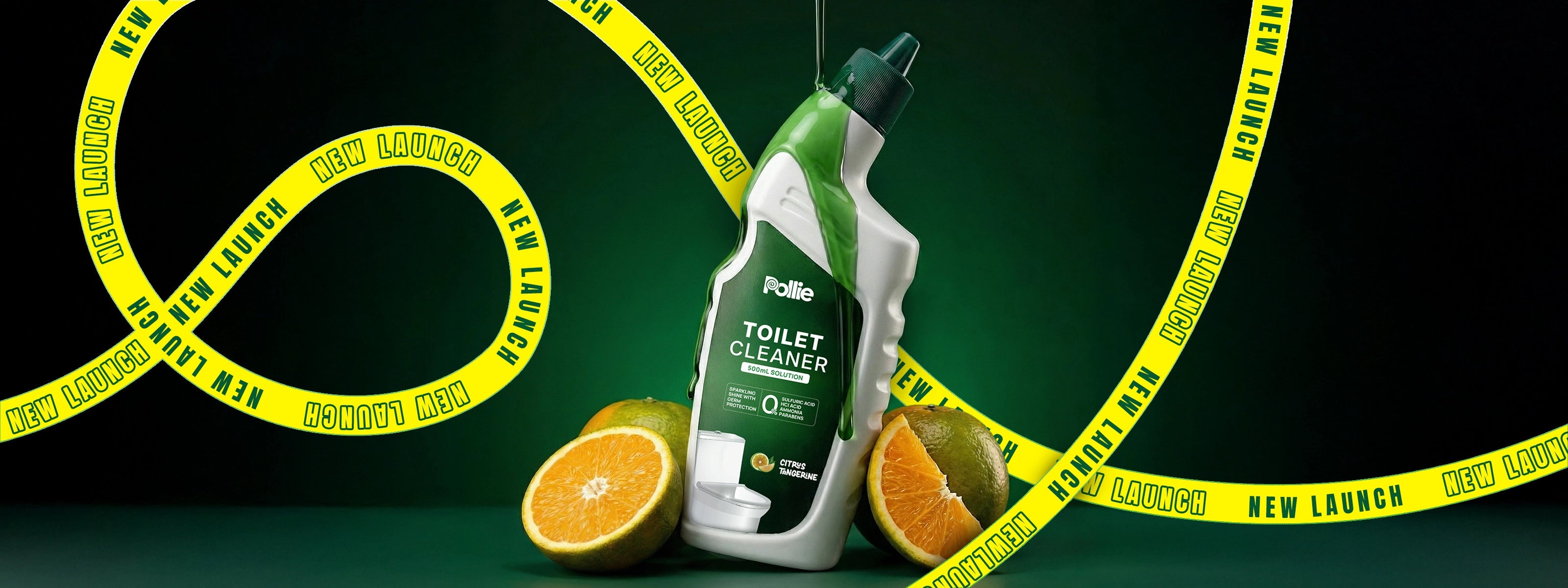 Pollie Toilet Cleaner 500ml bottle with citrus tangerine fragrance, organic acid-based toilet cleaning solution safe on tiles and ceramic surfaces