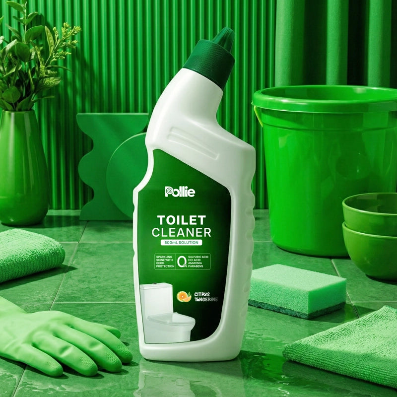 Pollie Toilet Cleaner 500mL bottle for deep bathroom cleaning, removing toilet bowl stains, yellowing, and odor while keeping surfaces fresh.