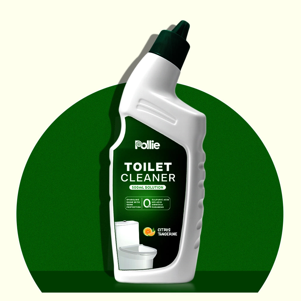 Pollie Toilet Cleaner 500ml bottle with citrus tangerine fragrance, organic acid-based toilet cleaning solution safe on tiles and ceramic surfaces
