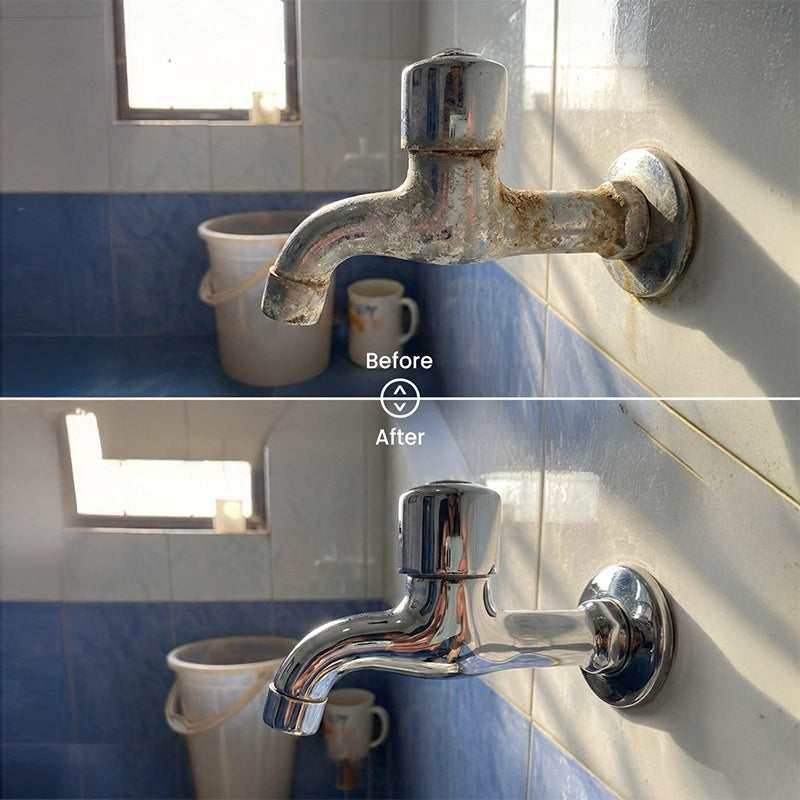 Pollie Limescale Cleaner 800mL, removes hard water stains and limescale on Taps, Faucets and Copper Brass Vessels with safe HCl acid-free formula.