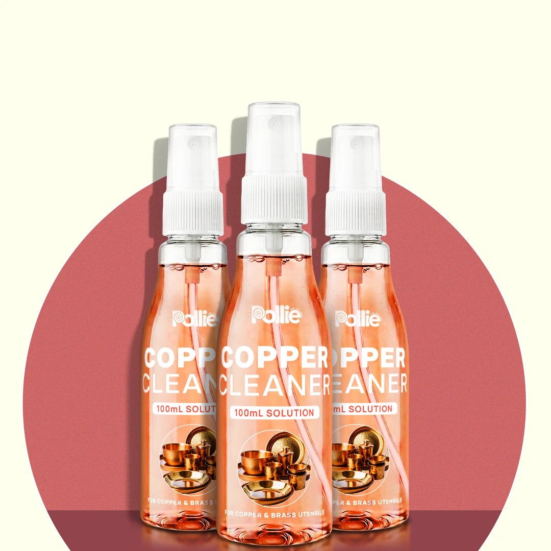 Pollie Copper Cleaner 3 x 100mL spray bottles for copper and brass utensils, tarnish removal and shine restoration