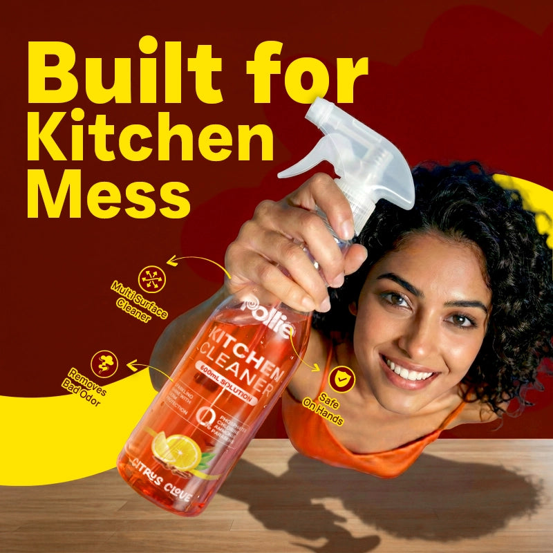 Pollie Kitchen Cleaner — powerful grease removal with citrus clove scent, eco-friendly formula, and streak-free kitchen shine.