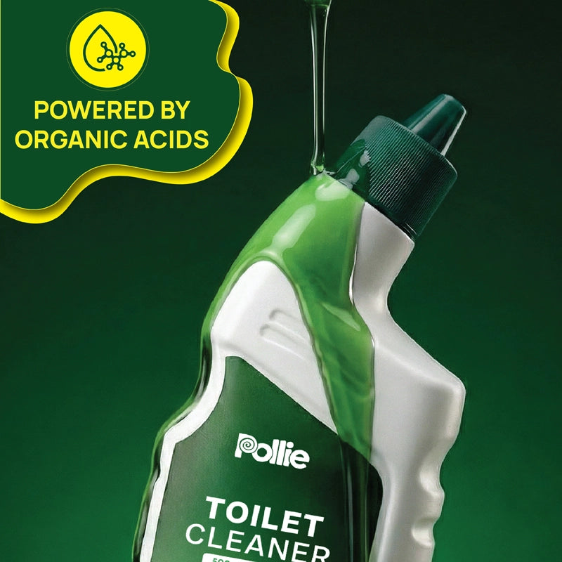 Pollie Toilet Cleaner 500ml bottle with citrus tangerine fragrance, organic acid-based toilet cleaning solution safe on tiles and ceramic surfaces