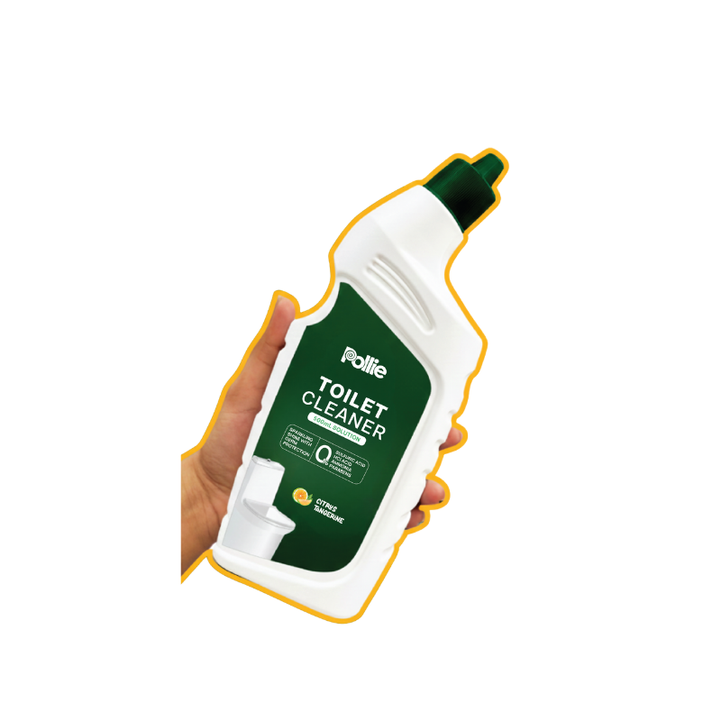 Pollie Toilet Cleaner 500ml bottle with citrus tangerine fragrance, organic acid-based toilet cleaning solution safe on tiles and ceramic surfaces